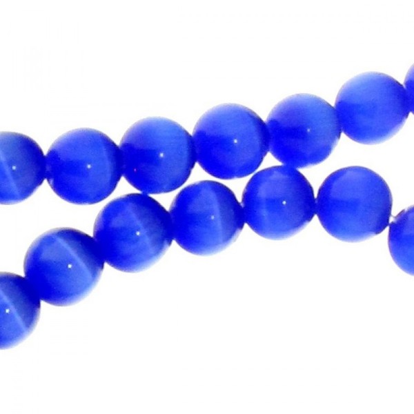 Fil de 66 perles rondes oeil de chat 6mm 6 mm bleu fonçé nuit 31 - Photo n°1