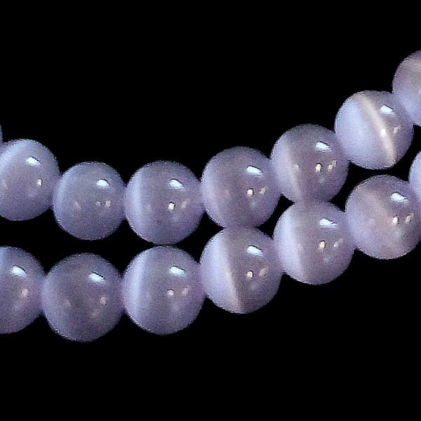 Fil de 66 perles rondes oeil de chat 6mm 6 mm violet clair mauve 33 - Photo n°1