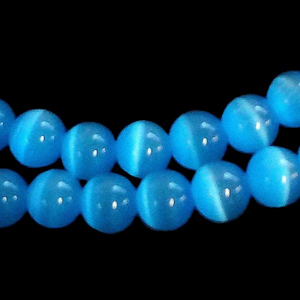 Fil de 66 perles rondes oeil de chat 6mm 6 mm bleu vif 29 - Photo n°1