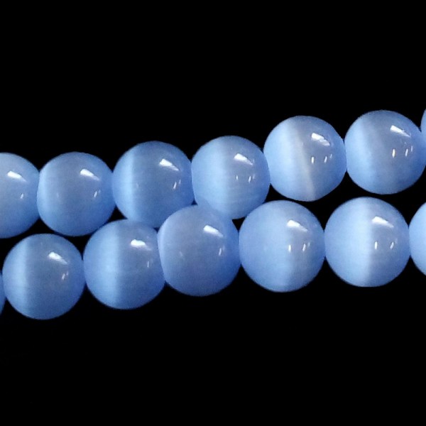 Fil de 66 perles rondes oeil de chat 6mm 6 mm bleu pastel 23 - Photo n°1