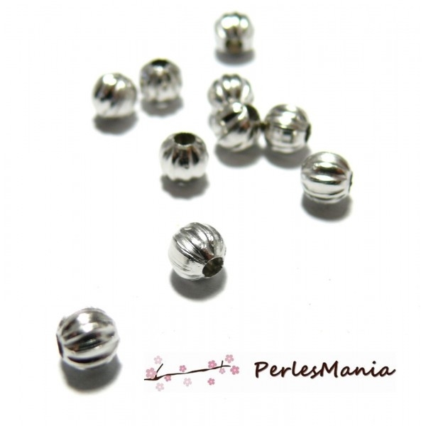 2D8567BIS PAX 100 perles intercalaires 6mm striés métal couleur Argent Platine - Photo n°1