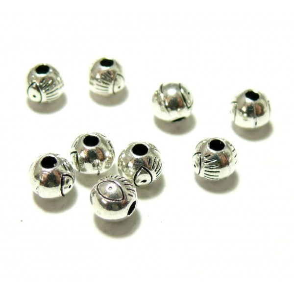 PS110117685 PAX 50 perles intercalaires Ronde Oeil metal couleur Argent Platine - Photo n°1