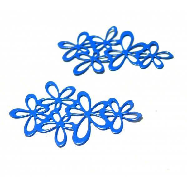 AE112343 Lot de 4 Estampes pendentif filigrane Grappe de Fleurs Bleu Roi 35 par 16mm - Photo n°1