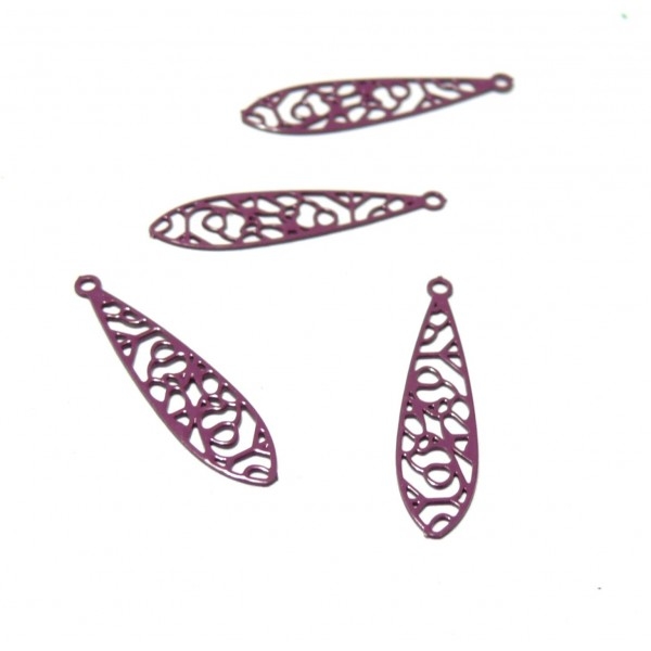 AE118008 Lot de 6 Estampes pendentif filigrane Goutte oblong ajourÃ©e Violet Aubergine 5 par 22mm - Photo n°1