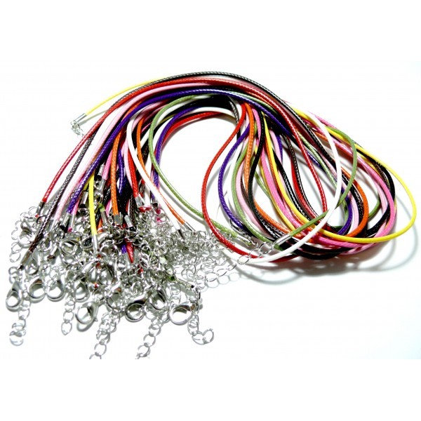 161020164759 PAX 20 colliers Ras de Cou en Corde Ciree Multicolores 1.5mm avec chaine d'extension - Photo n°2
