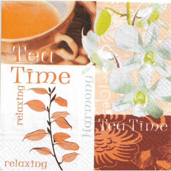 4 Serviettes en papier Instant Thé Relaxation Orchidée Format Lunch Decopatch 20990 Paper+Design - Photo n°1