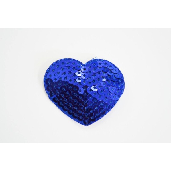 Application à thermocoller cœur en sequin bleu électrique 37mm x 43mm - Photo n°1