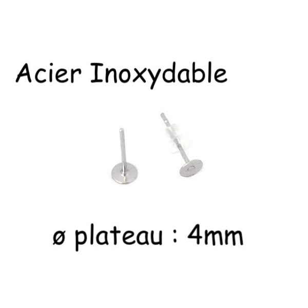 20 Supports Plateau Puce De 4mm Pour Boucles D'oreilles En Acier Inoxydable Argenté - Photo n°1