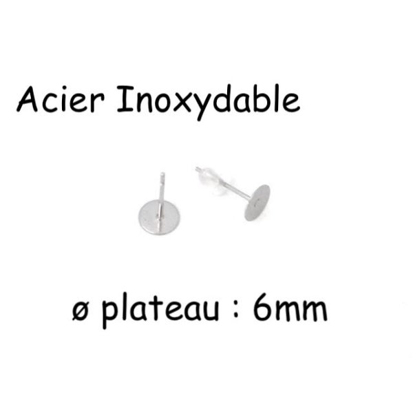 20 Supports Plateau Puce De 6mm Pour Boucles D'oreilles En Acier Inoxydable Argenté - Photo n°1