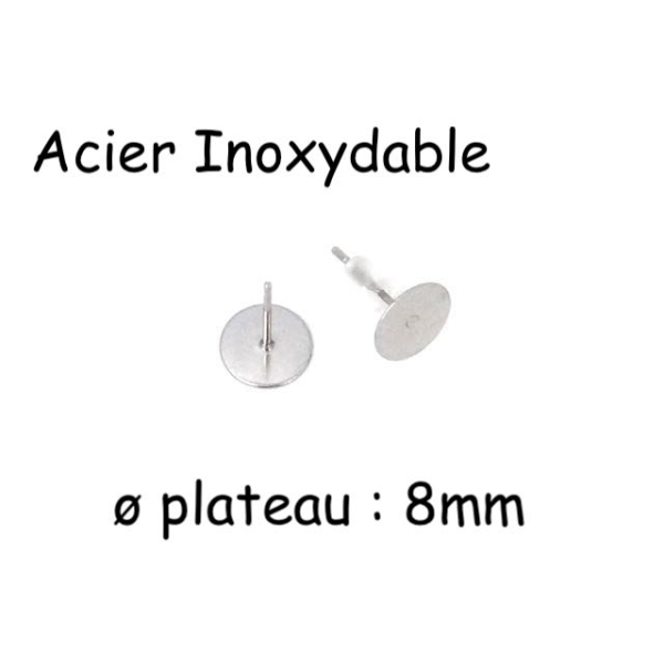 20 Supports Plateau Puce De 8mm Pour Boucles D'oreilles En Acier Inoxydable Argenté - Photo n°1