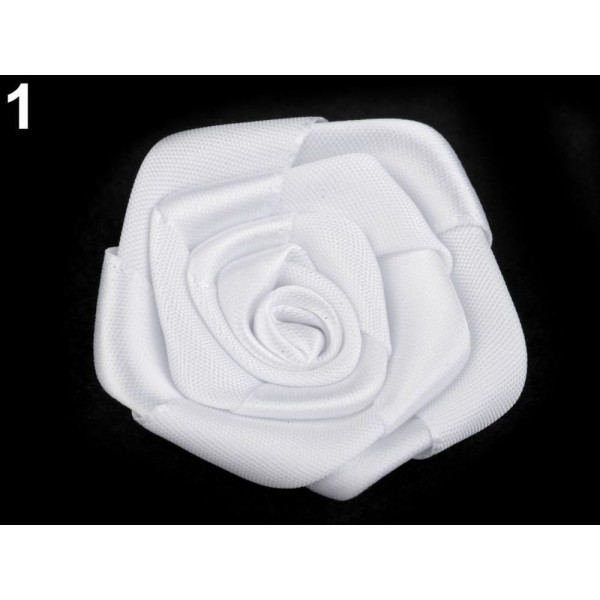 1pc 1 Blanc Satin Rose Ø50mm, Coudre-sur Appliques de Fleurs, de Vêtements, de Chaussures Décor Et l - Photo n°1