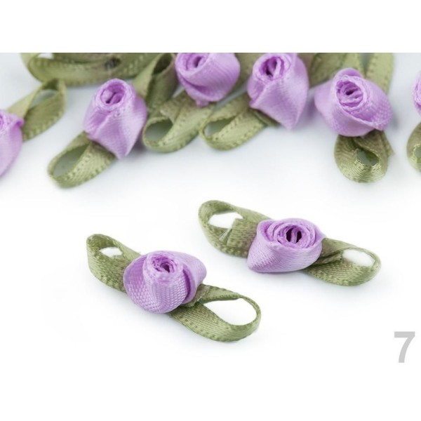 10pc 7 Violet Lilas Satin Rose / Rosebud Avec des Feuilles, Coudre-sur Appliques de Fleurs, de Vêtem - Photo n°1