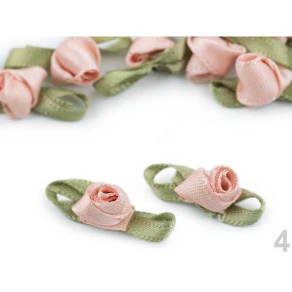 10pc 4 de la Poudre de Rose Satin / Rosebud Avec des Feuilles, Coudre-sur Appliques de Fleurs, de Vê - Photo n°1