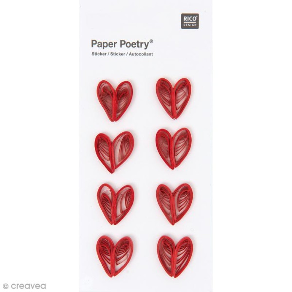 Stickers Quilling Coeurs rouges - 8 pcs - Photo n°1