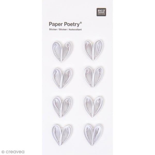 Stickers Quilling Coeurs blancs - 8 pcs - Photo n°1
