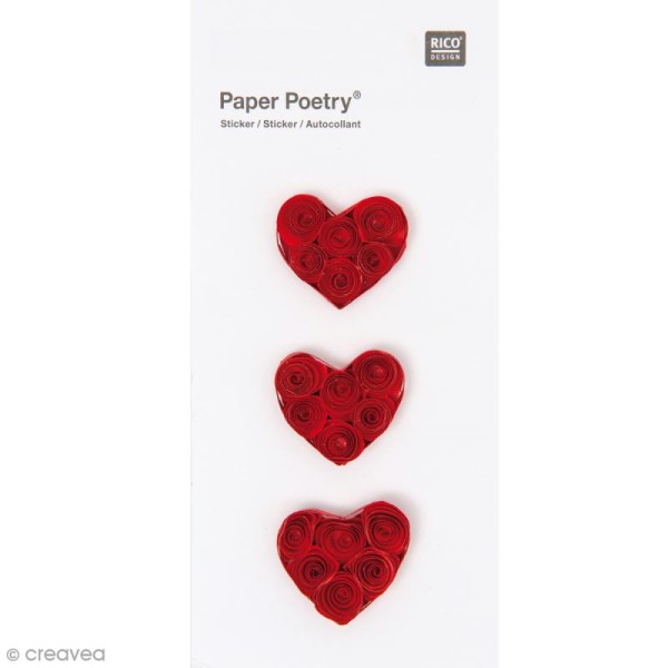 Stickers Quilling Grand coeur rouge - 3 pcs - Photo n°1
