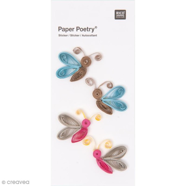Stickers Quilling Papillons multicolores - 4 pcs - Photo n°1