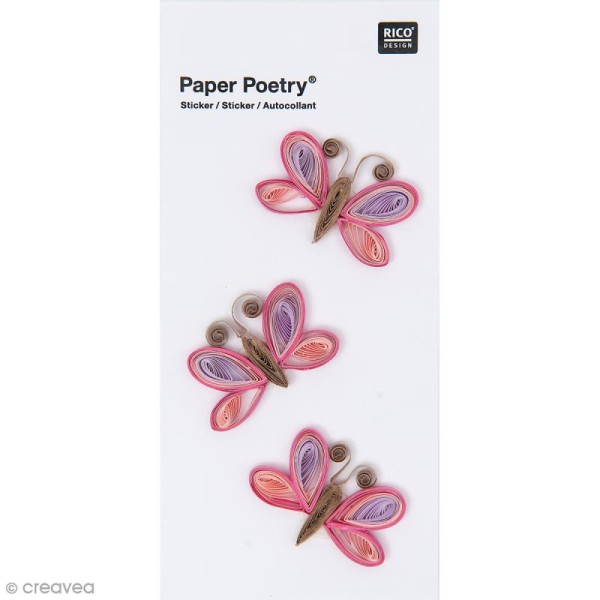 Stickers Quilling Papillons roses - 3 pcs - Photo n°1