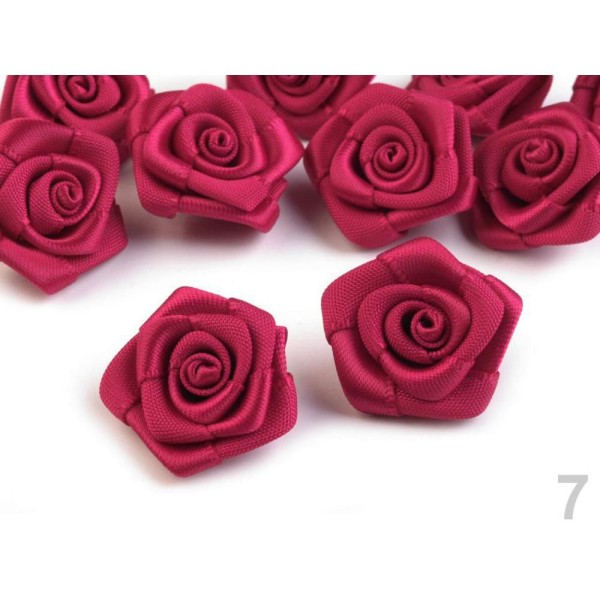 10pc 7 Rouge Foncé de Satin Rose Ø20mm, Coudre-sur Appliques de Fleurs, de Vêtements, de Chaussures - Photo n°1