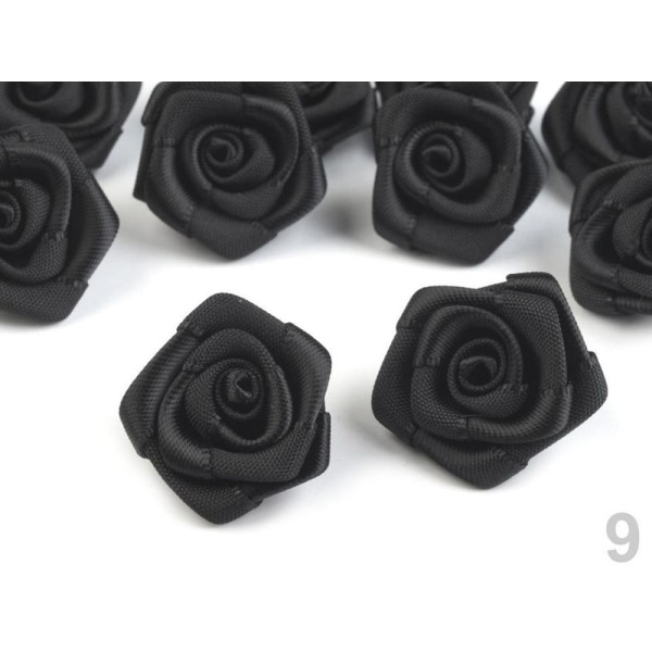 10pc 9 Noir Satin Rose Ø20mm, Coudre-sur Appliques de Fleurs, de Vêtements, de Chaussures Décor Et l - Photo n°1