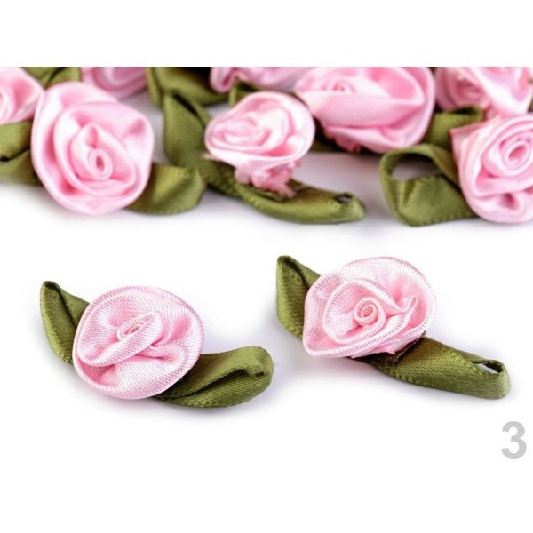 10pc 3 Rose Pâle en Satin Rose Avec des Pétales de 15x30mm, Coudre-sur Appliques de Fleurs, de Vêtem - Photo n°1