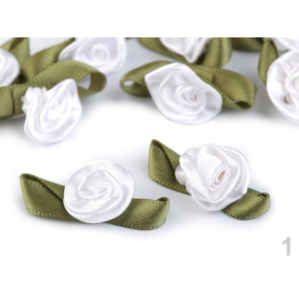 10pc 1 Blanc Satin Rose Avec des Pétales de 15x30mm, Coudre-sur Appliques de Fleurs, de Vêtements, d - Photo n°1