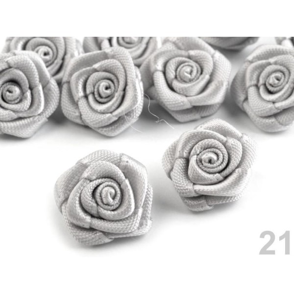 10pc 21 Vaporeux Gris Tissu Rose Ø15mm, Coudre-sur Appliques de Fleurs, de Vêtements, de Chaussures - Photo n°1