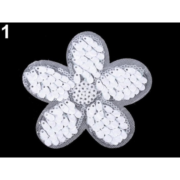 1pc Blanc Ab au Fer à repasser Patch Fleur Avec des Paillettes, des Patchs, Coudre-sur, Et à la réfl - Photo n°1