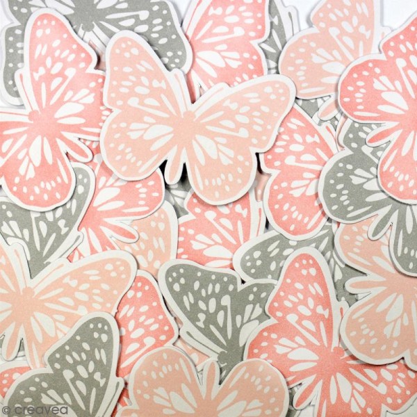 Die cuts Papillons rose et gris - 48 x 36 mm - 24 pcs - Photo n°2
