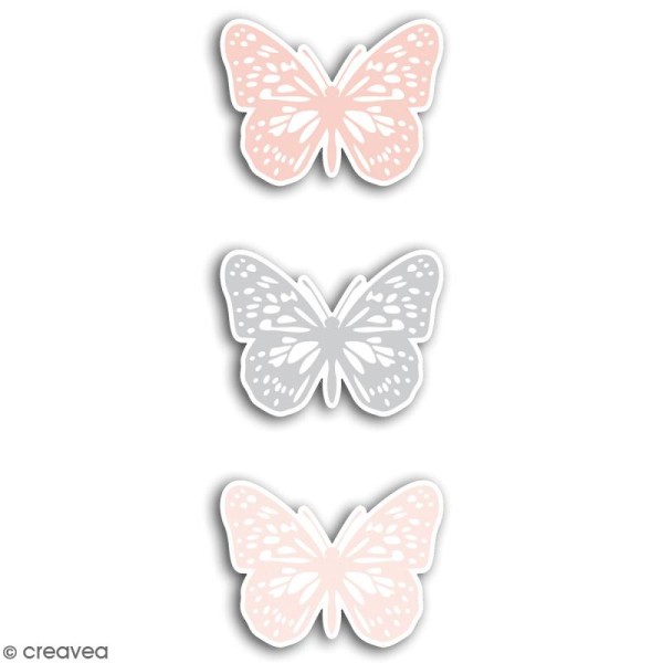 Die cuts Papillons rose et gris - 48 x 36 mm - 24 pcs - Photo n°4
