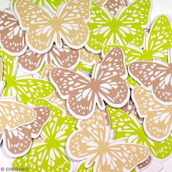 Die cuts Papillons taupes, verts et beiges - 48 x 36 mm - 24 pcs - Photo n°2