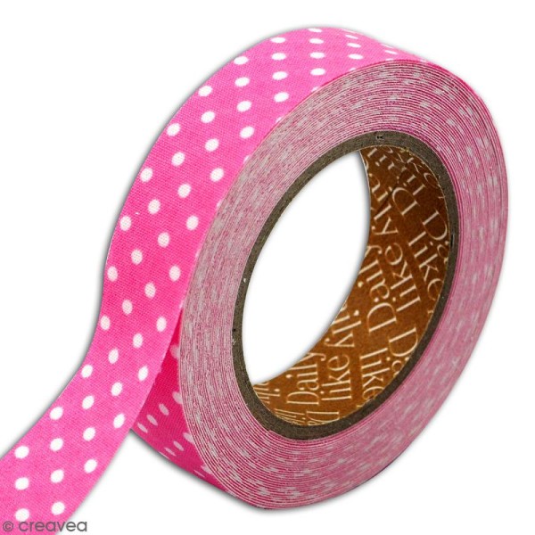 Masking tape tissu - Rose vif - Pois blancs - Daily Like - 5 m - Photo n°3