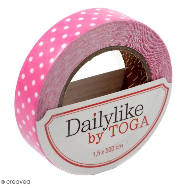Masking tape tissu - Rose vif - Pois blancs - Daily Like - 5 m - Photo n°1