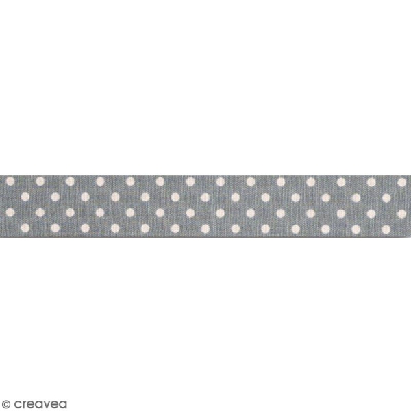 Masking tape tissu - Gris à pois blancs Daily Like - 1,5 cm x 5 mètres - Photo n°2
