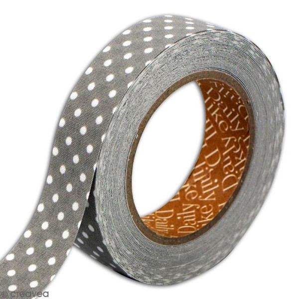 Masking tape tissu - Gris à pois blancs Daily Like - 1,5 cm x 5 mètres - Photo n°3