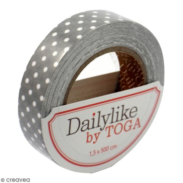 Masking tape tissu - Gris à pois blancs Daily Like - 1,5 cm x 5 mètres - Photo n°1