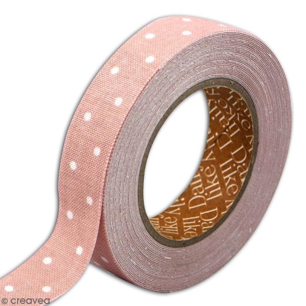 Masking tape tissu - Rose pêche - Pois blancs - Daily Like - 5 m - Photo n°3