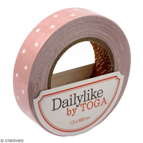 Masking tape tissu - Rose pêche - Pois blancs - Daily Like - 5 m - Photo n°1