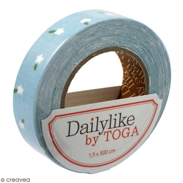 Masking tape tissu - Bleu ciel - Mini fleurs - Daily Like - 5 m - Photo n°1