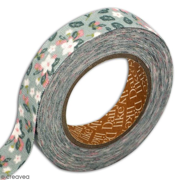 Masking tape tissu - Vert et rose - Fleurs et feuillage - Daily Like - 5 m - Photo n°3