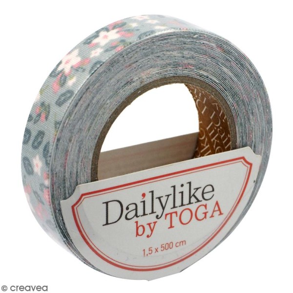 Masking tape tissu - Vert et rose - Fleurs et feuillage - Daily Like - 5 m - Photo n°1