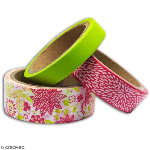 Masking tape Toga - Color factory - Fleurs - Rose et vert - 3 rouleaux - Photo n°3