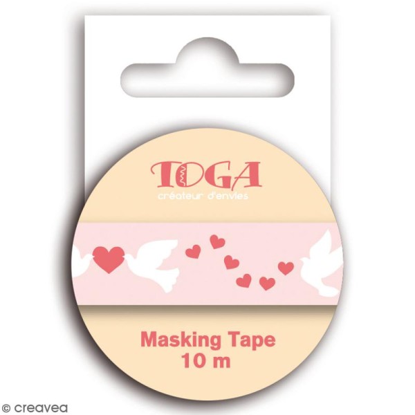 Masking tape Toga - Coeurs, colombes - Rose - 1,5 x 10 m - Photo n°2