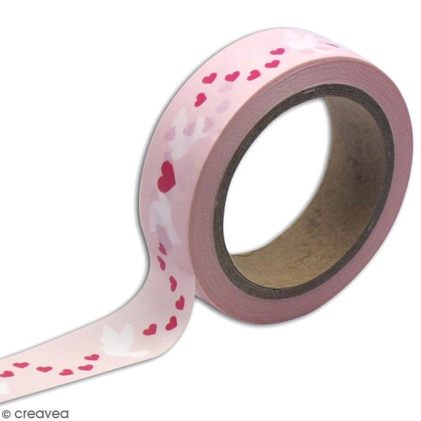 Masking tape Toga - Coeurs, colombes - Rose - 1,5 x 10 m - Photo n°3
