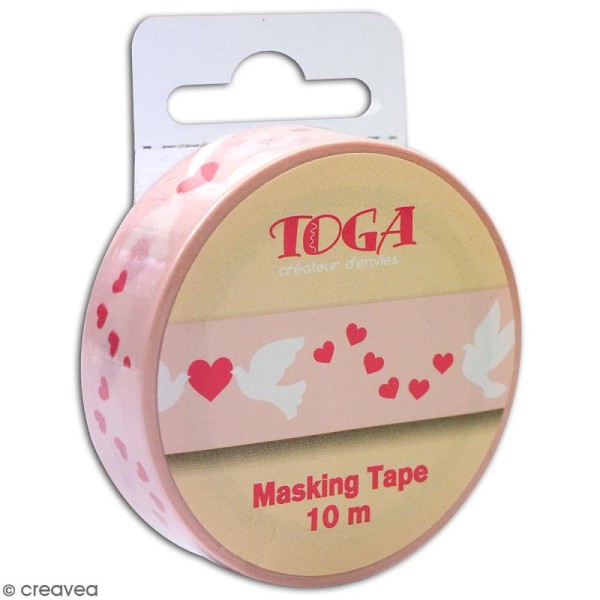 Masking tape Toga - Coeurs, colombes - Rose - 1,5 x 10 m - Photo n°4