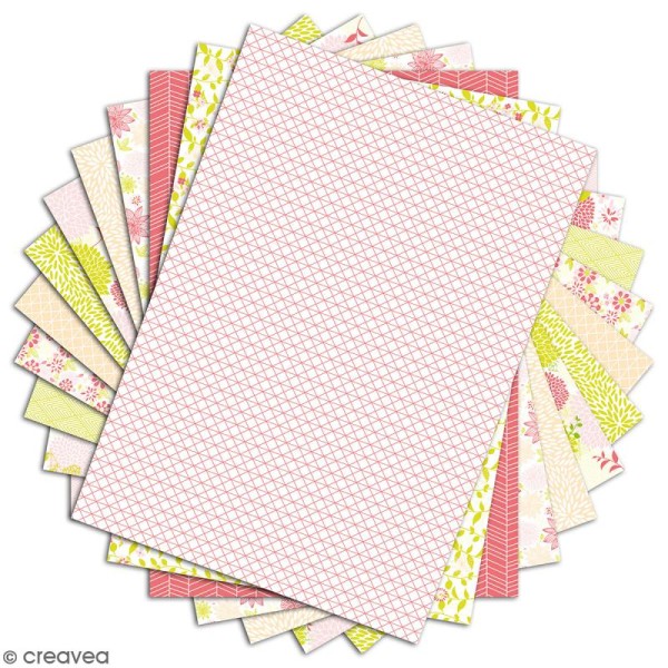 Papier scrapbooking Toga - Color factory - Rose et vert - 48 feuilles A4 - Photo n°2