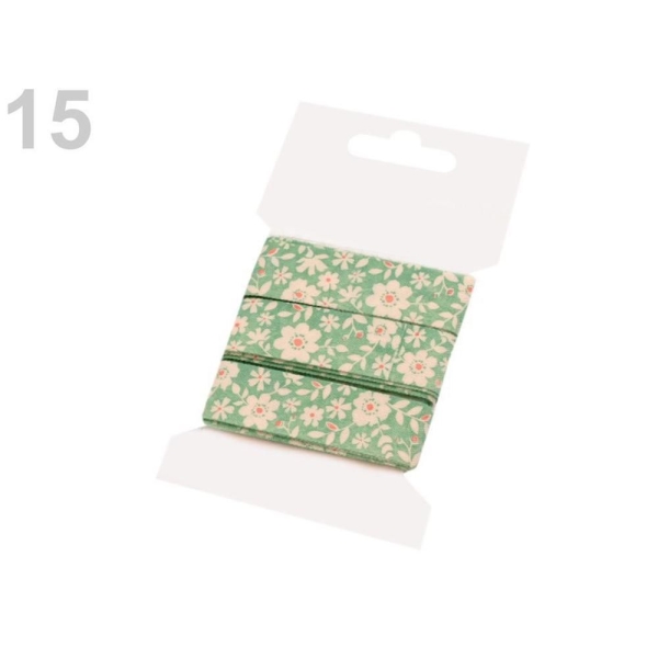 1card Frêne Vert Coton Largeur du Ruban 15 - 16mm Imprimés, Rubans, Mercerie, - Photo n°1