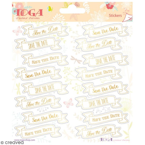 Stickers Toga Textes dorés Save the date - 2 planches de 15 x 15 cm - 32 stickers - Photo n°1