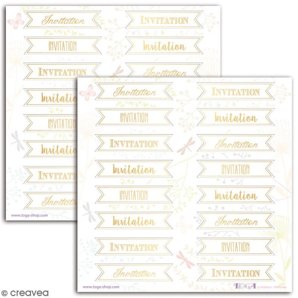 Stickers Toga Textes dorés Invitation - 2 planches de 15 x 15 cm - 32 stickers - Photo n°2