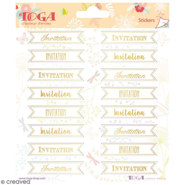 Stickers Toga Textes dorés Invitation - 2 planches de 15 x 15 cm - 32 stickers - Photo n°1